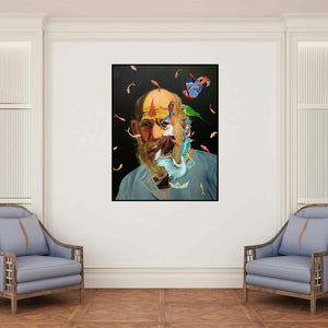 'Fantasy With Nature 4' painting by Abhilasha Singh shown on a wall in a furnished room.