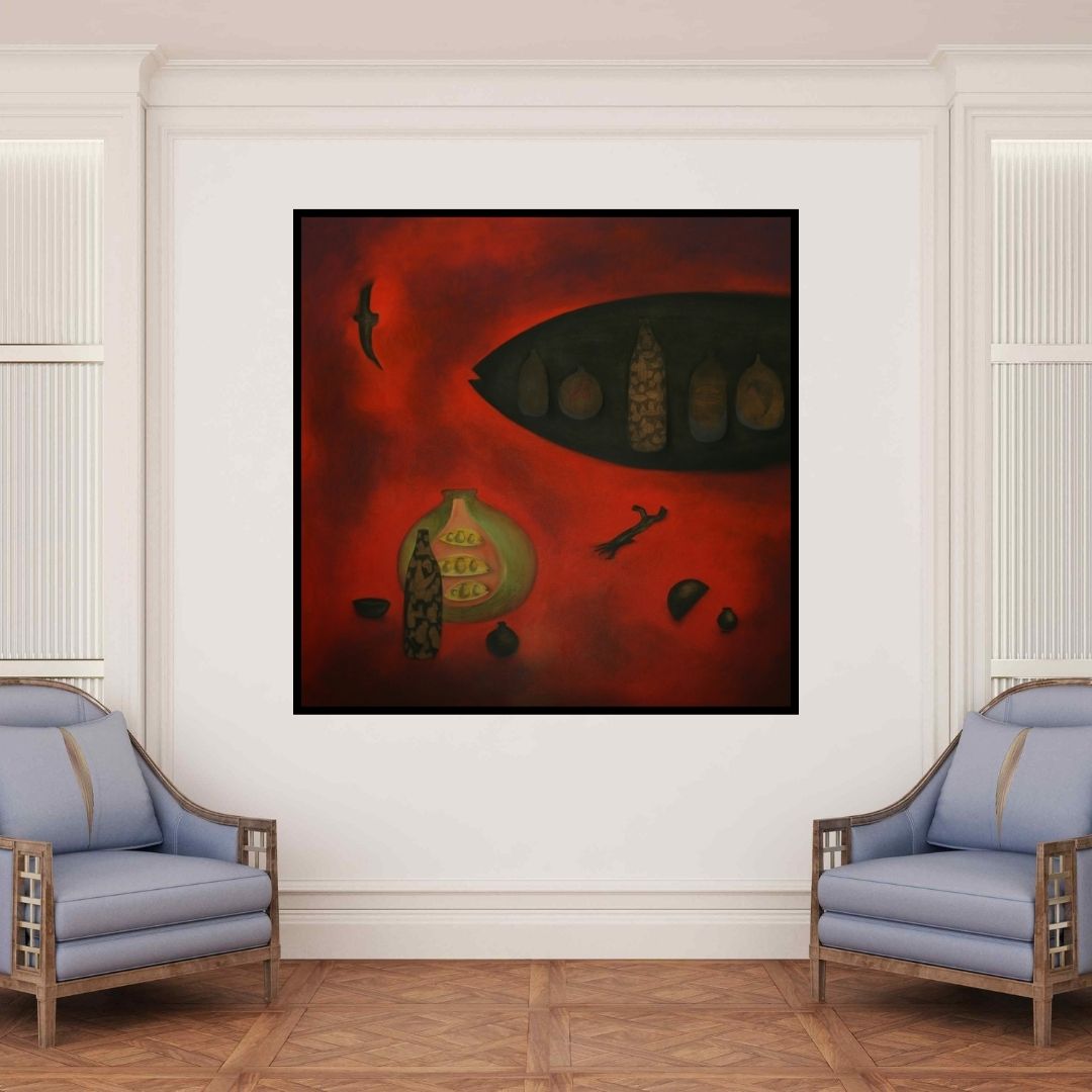 In-situ view of Pravin Shinde's 'Farmer 1 (Elements of Creation 2)' painting in a room