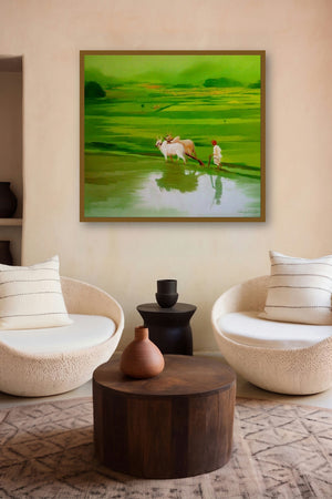 Farmer (Fields of Gold: A Farmers Dedication) by artist Narayan Shelke displayed in a Contemporary gallery