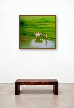 Farmer (Fields of Gold: A Farmers Dedication) by artist Narayan Shelke displayed in a Industrial Study