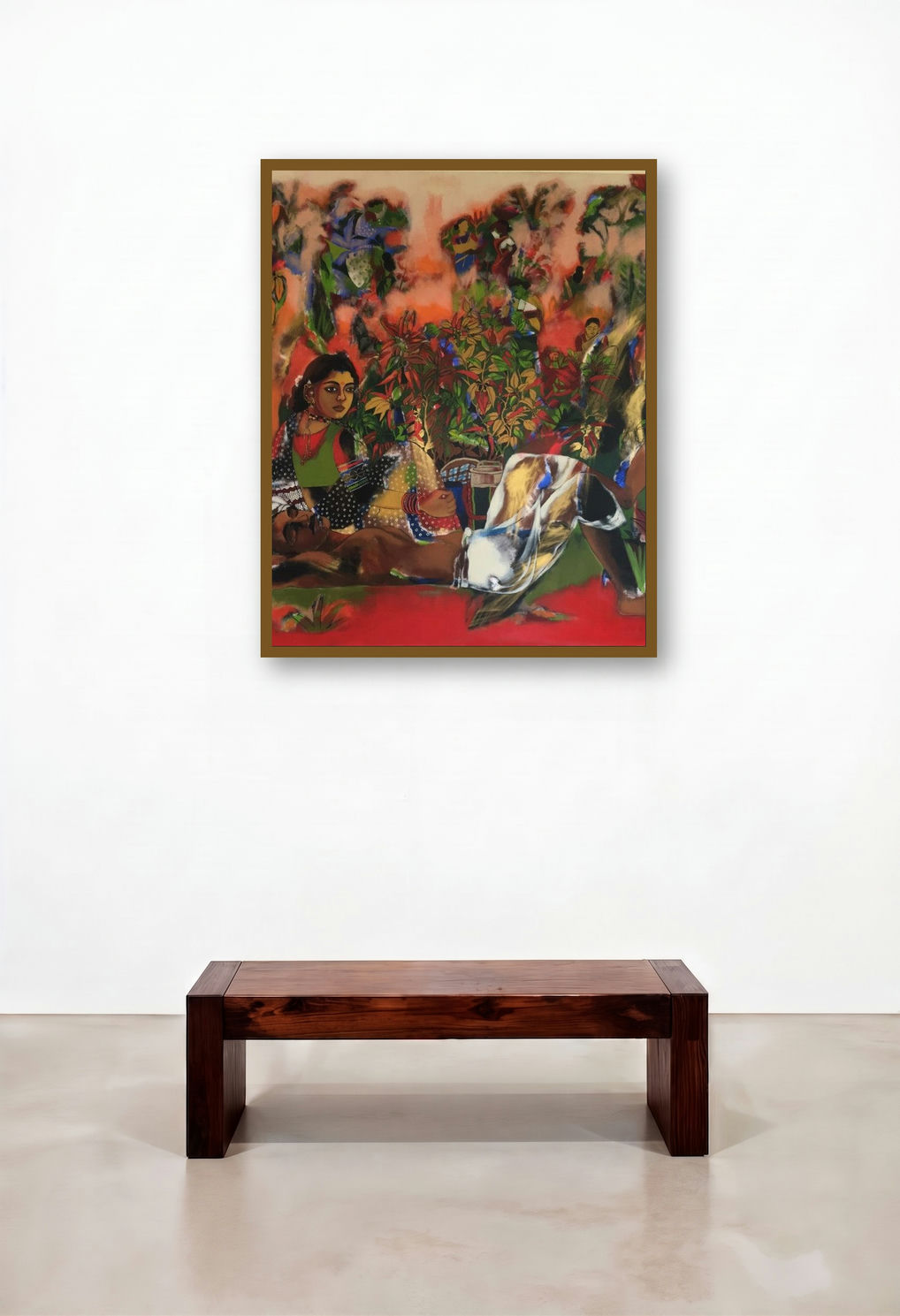 Farmer Couple In Chilli Farm (Figures in a Landscape) by artist Anjani Reddy displayed in a Designer Foyer