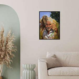 In-situ view of Jitendra Gaikwad's 'Farmer With Goat' painting in a room