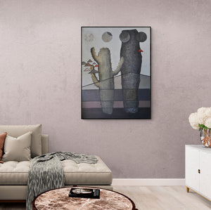 In-situ view of Samruddhi Patil's 'Farmer Life (Desert Dreams)' painting in a room