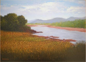 Farmer Paradise by Fareed Ahmed, Original Oil Landscape Painting on Canvas Board, Small Horizontal Wall Art