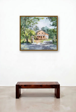 Farmhouse (Idyllic Retreat) by artist Gaurishankar Behera displayed in a Designer Hallway