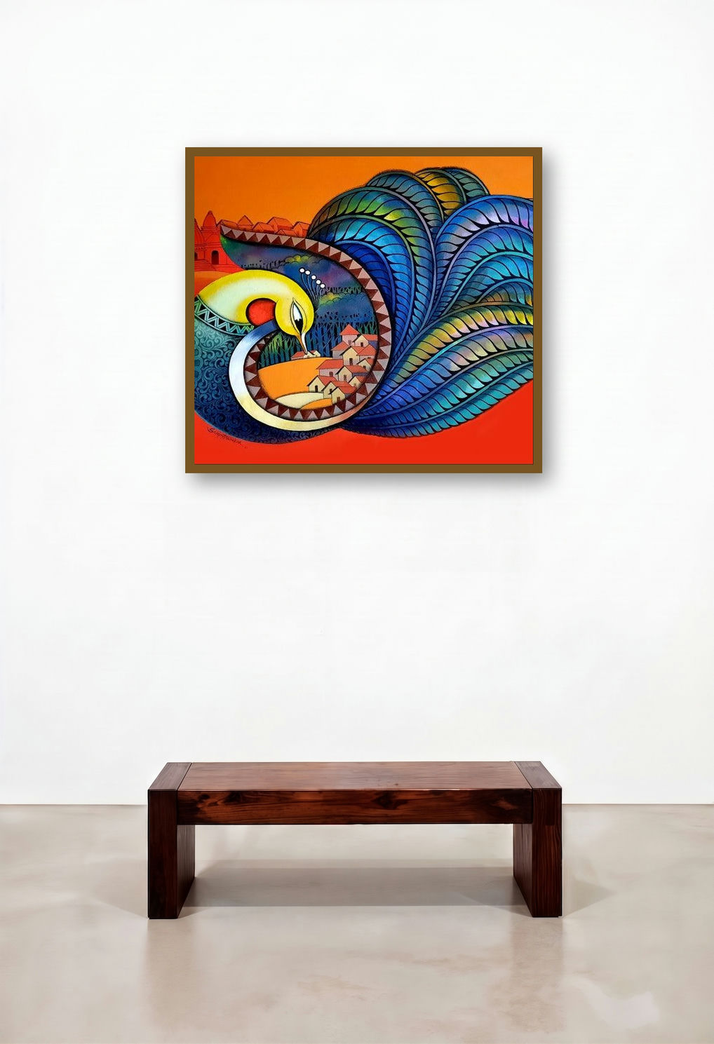 Fascination 10 (The Peacock's View) by artist Sanjay Tandekar displayed in a Elegant Reception Area
