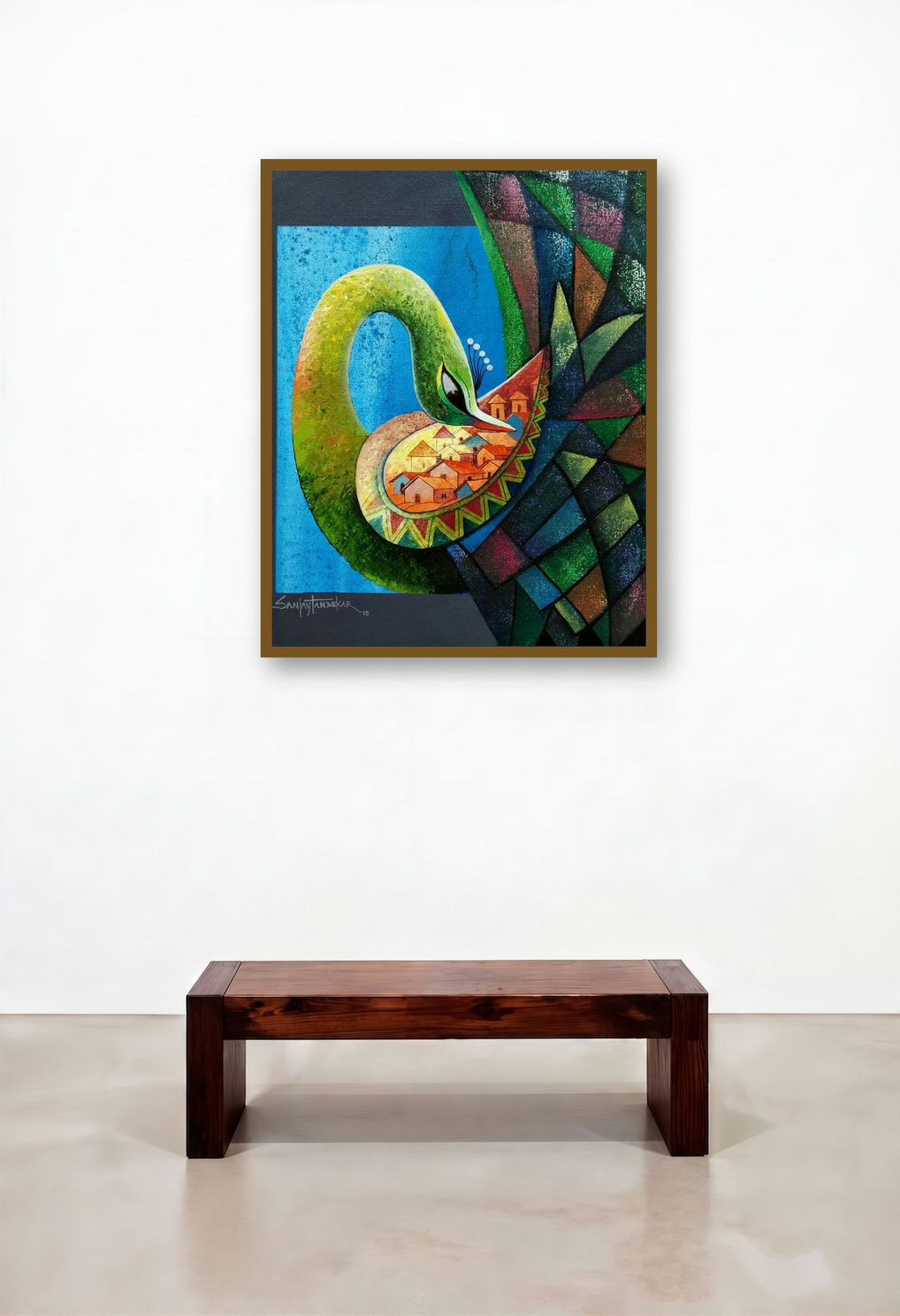 Fascination 2 (Village Within) by artist Sanjay Tandekar displayed in a Scandinavian Family Room