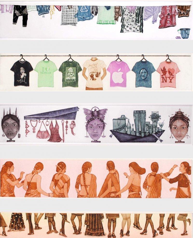 Lifestyle etching drawing titled 'Fashion', 24x32 inches, by artist Sandeep Suneriya on Paper