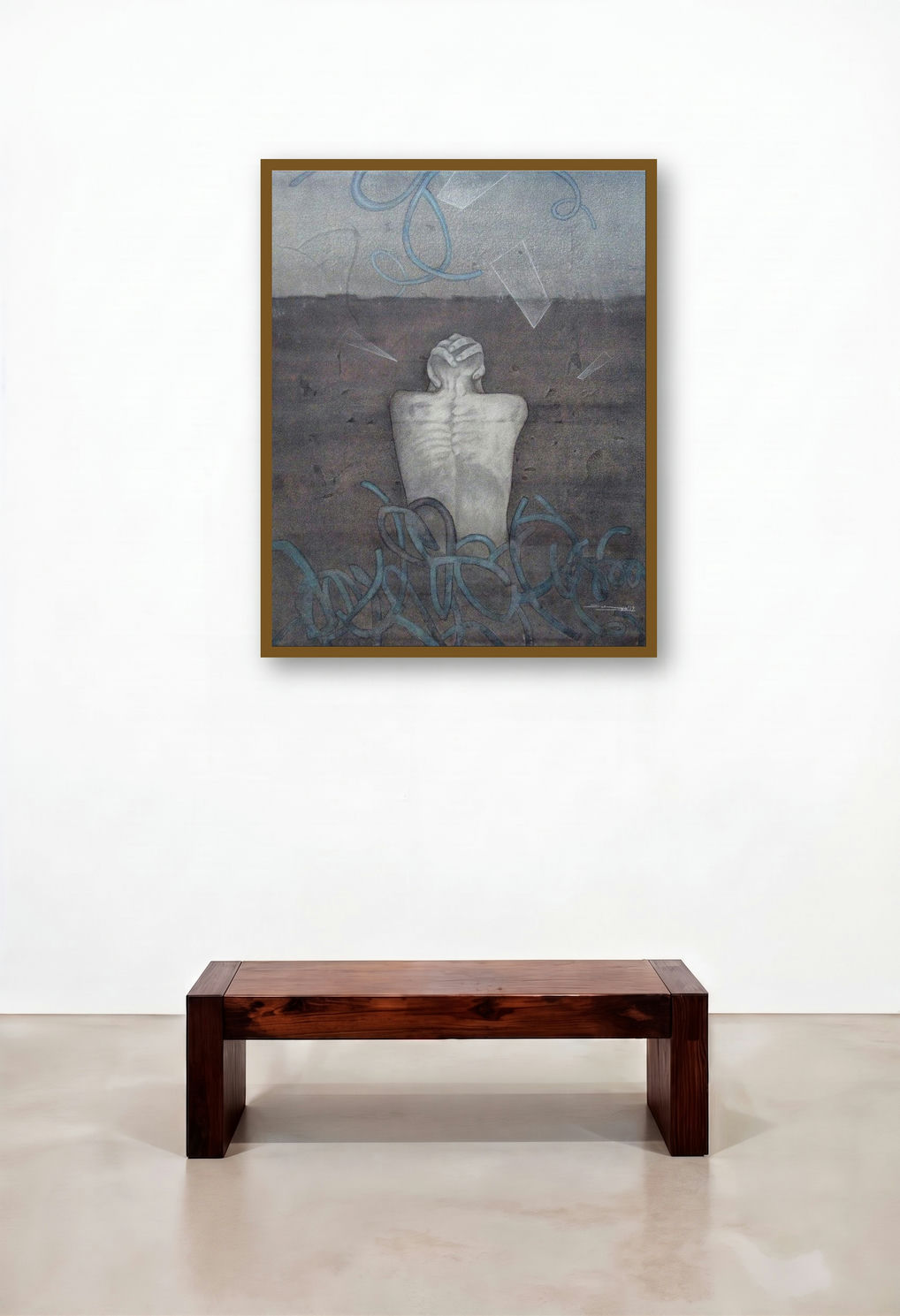 Fear To Defeat (The Weight of Loneliness) by artist Satyabrata Adhikary displayed in a Urban Loft Hotel Lobby