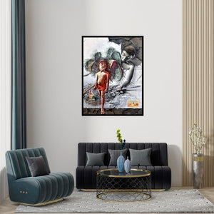 Preview of 'Feelings 4 (Rally for Water Conservation)' Painting by Goutam Das shown on a wall in a furnished room.