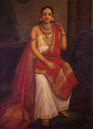 Feigned Arrogance by Raja Ravi Varma, Print Oil Figurative Painting on Canvas, X-Small Vertical Wall Art