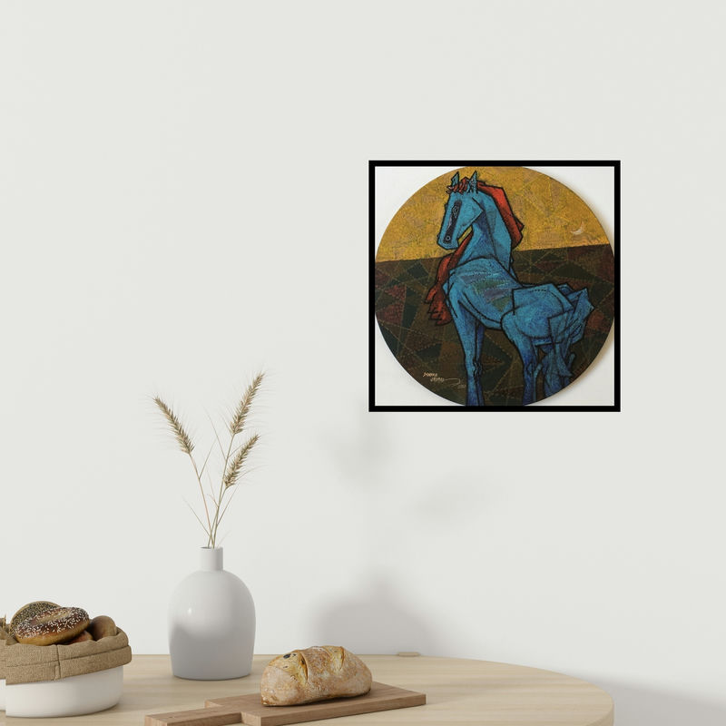 In-situ view of Dinkar Jadhav's 'Feminine 2 (Horse)' painting in a room