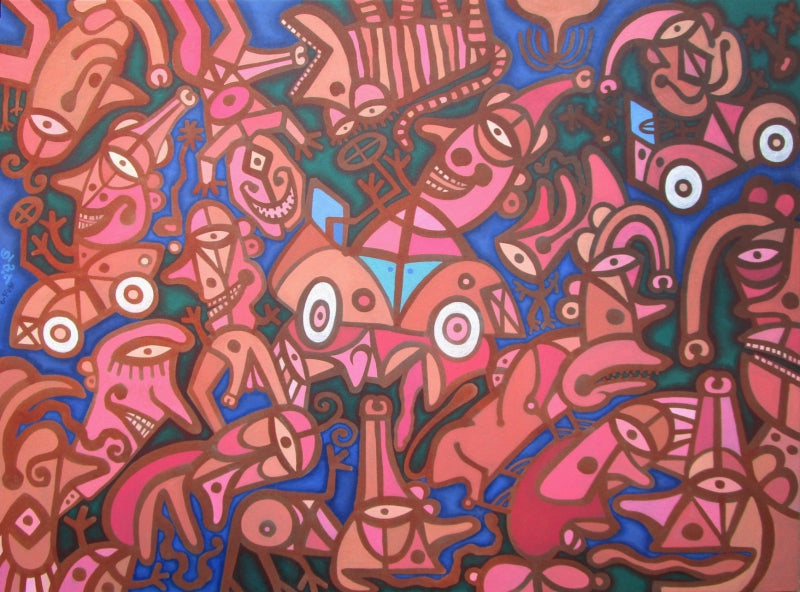 'The Festival 2' contemporary acrylic painting by artist Arunangshu Roy, 36x48 inch, on canvas