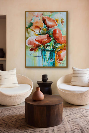 Feux Bengale (Whispers of the Poppy Field: A Dream in Watercolor) by artist Veronique Piaser-Moyen displayed in a Minimalist gallery