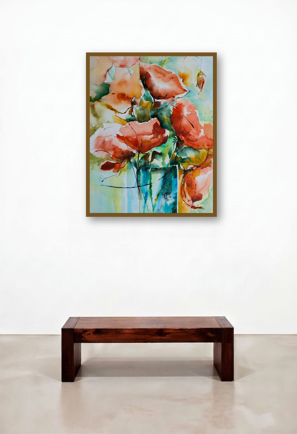 Feux Bengale (Whispers of the Poppy Field: A Dream in Watercolor) by artist Veronique Piaser-Moyen displayed in a Eclectic Hotel Suite