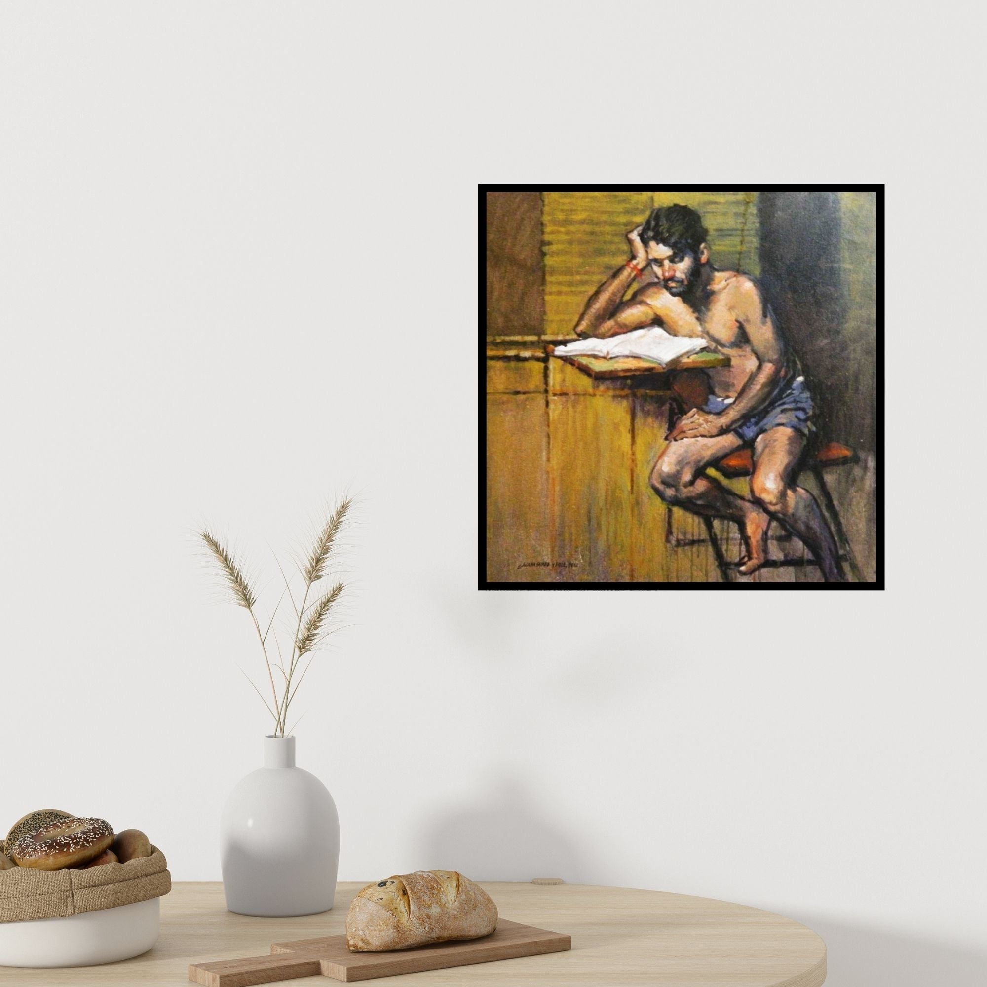 In-situ view of Nanasaheb Yeole's 'Figure 6 (Mahesh 2)' painting in a room