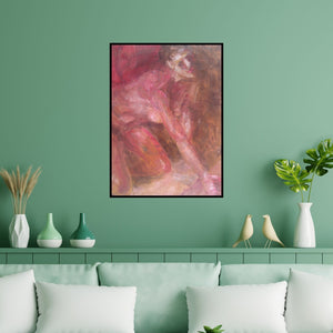 Preview of 'Figurescape 01 (Kneeling Figure)' Painting by Prasad Bhardwaja shown on a wall in a furnished room.