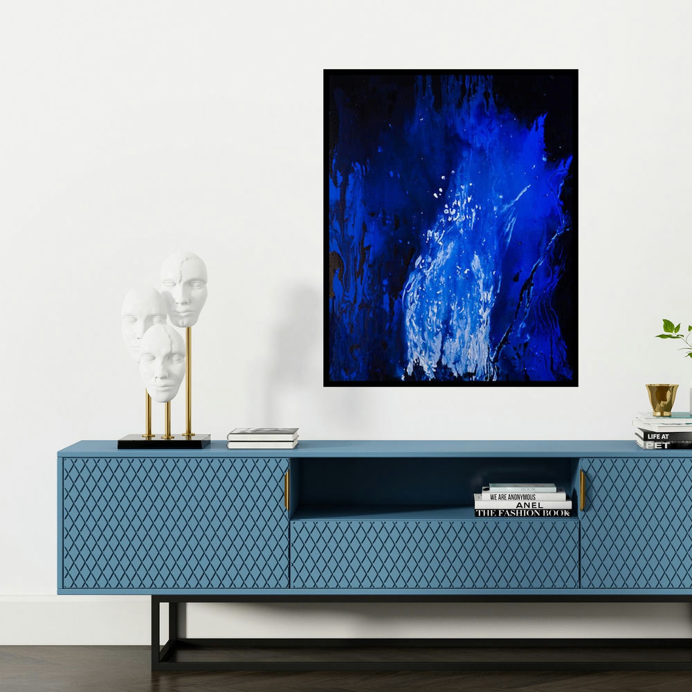 'Fire 1' painting by Kartikey Sharma shown on a wall in a furnished room.