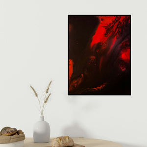 Kartikey Sharma's 'Fire 2' painting visualized above a sofa in a contemporary room.