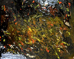 Fire (Volcanic Eruption) by Anshuman Acharya, Original Acrylic Abstract Painting on Canvas Board, Small Horizontal Wall Art
