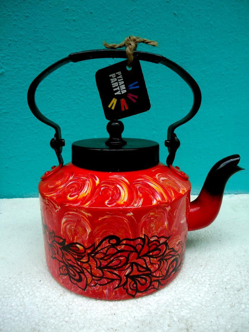 Lifestyle craft titled 'Fireflecks Tea Kettle', 9x9x7 inches, by artist Rithika Kumar on Aluminium