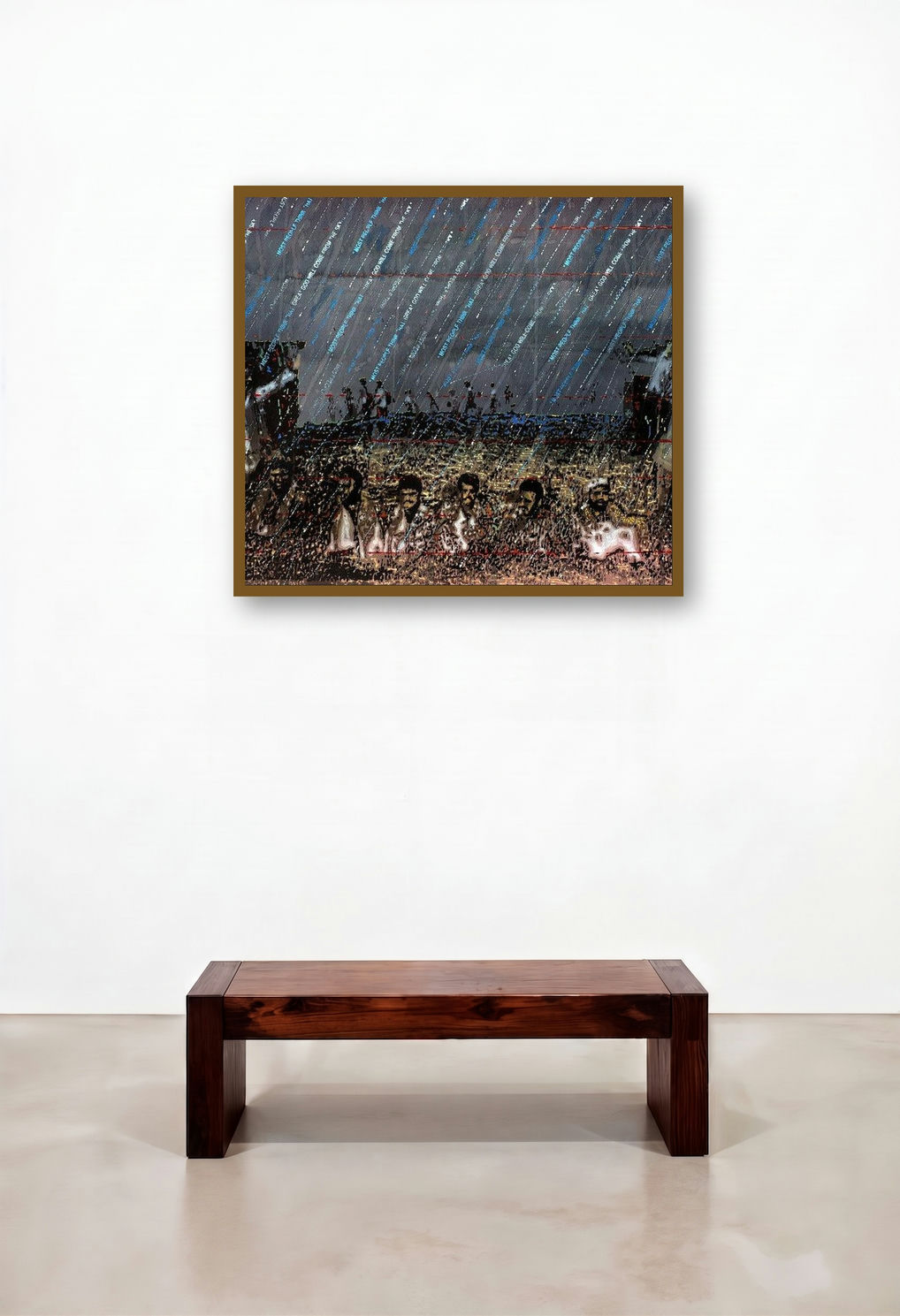 First Rain (Under the Downpour) by artist Balaji Ponna displayed in a Boutique Hotel Style Library