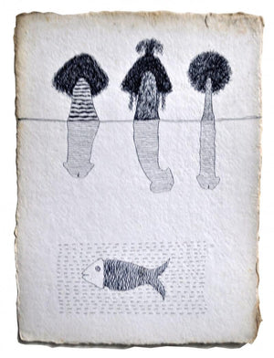 Fish 1 (Submerged Figures) by Charlee Correia, Original Mixed Media Contemporary Painting on Paper, X-Small Vertical Wall Art