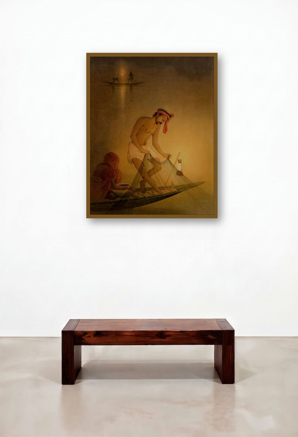 Fisherman 1 (Night Fishing) by artist Rajib Gain displayed in a Elegant Hotel Lobby
