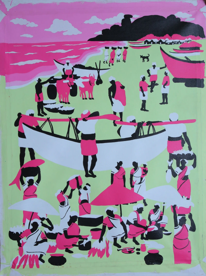 Fisherman Life 4' figurative acrylic painting by artist Srinivasa Rao Duggapu, 48x36 inch, on canvas