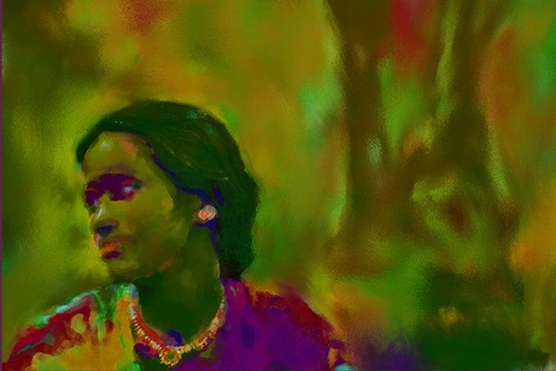 Figurative Digital Painting digital art titled 'Fisherwoman', 18x28 inches, by artist PANNA JAIN on canvas