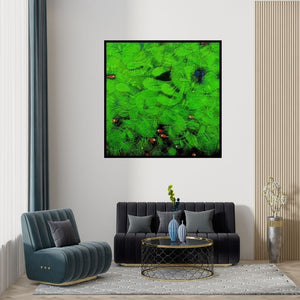 Preview of 'Fishes In The Pond' Painting by Basuki Dasgupta shown on a wall in a furnished room.