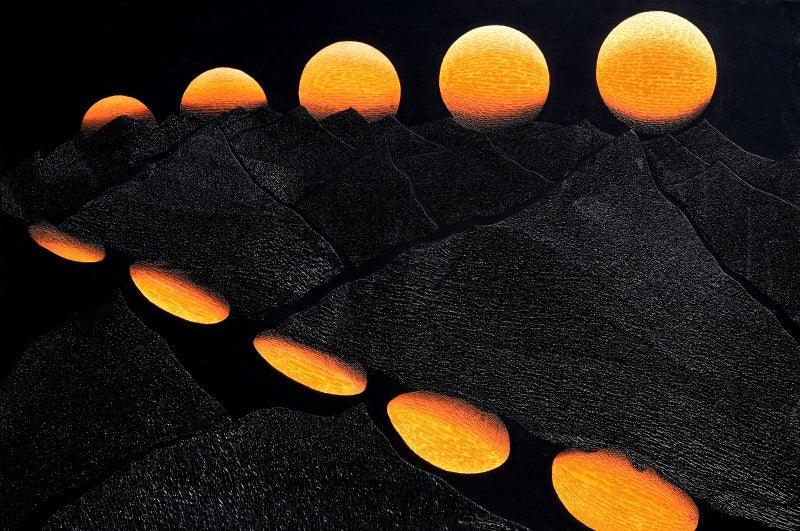 Landscape acrylic painting titled 'Five Steps', 53x80 inches, by artist Mamoon Nomani on Canvas