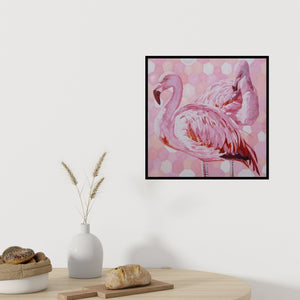 In-situ view of Gunjan Adya's 'Flamingos' painting in a room