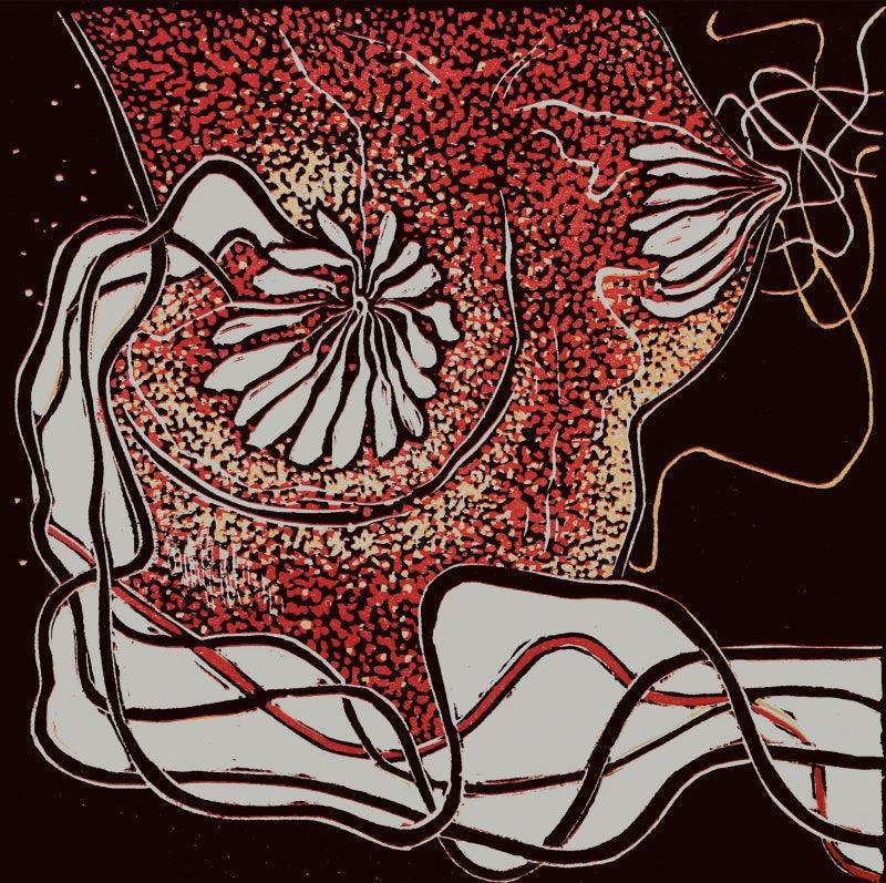 contemporary printmaking titled 'Flesh And Blood 2', 8x8 inches, by artist Prachi Sahasrabudhe on Paper