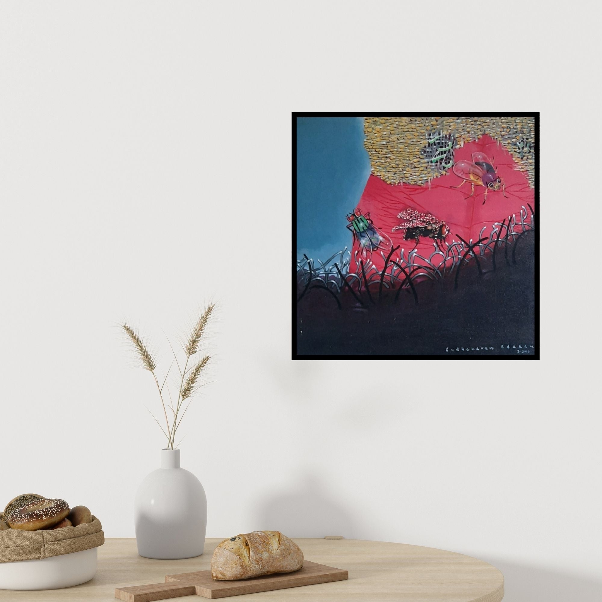 In-situ view of Sudhakaran Edakandy's 'Flies (Flies)' painting in a room