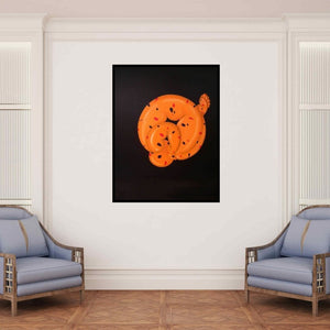 In-situ view of Jayanta Bhattacharya's 'Floating Life (Abstract Form in Orange and Black)' painting in a room