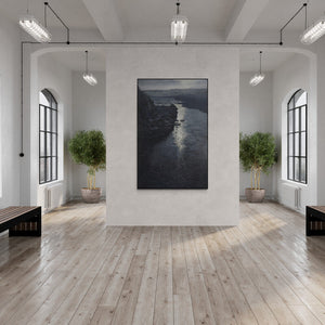 Shubham Kesur's painting 'Floating Pearls (River's Journey)' displayed in a modern living room setting