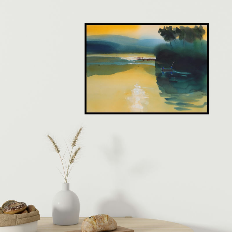 In-situ view of Prashant Prabhu's 'Floating Sunlight (Golden Hour)' painting in a room