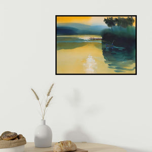 In-situ view of Prashant Prabhu's 'Floating Sunlight (Golden Hour)' painting in a room