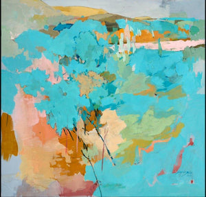 Flood (Turquoise Tangle) by Sikandar Mulla, Original Postercolor Nature Painting on Paper, Small Square Wall Art