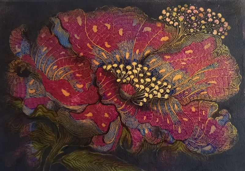 'Flora' nature mixed-media painting by artist Yogesh Powale, 9x12 inch, on paper