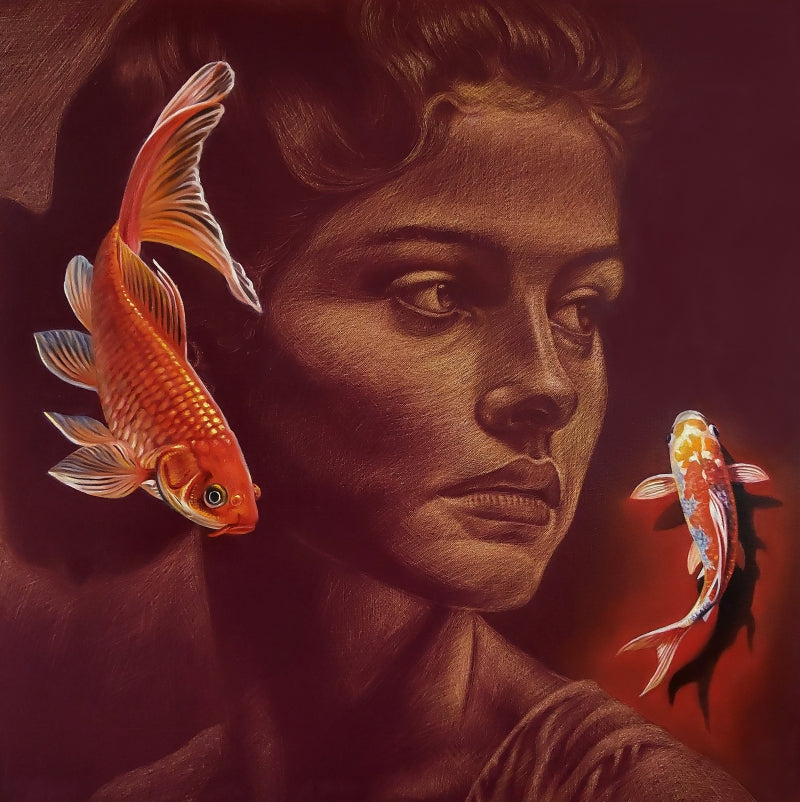 Flow Against Silence' figurative oil painting by artist Abid Shaikh, 24x24 inch, on canvas