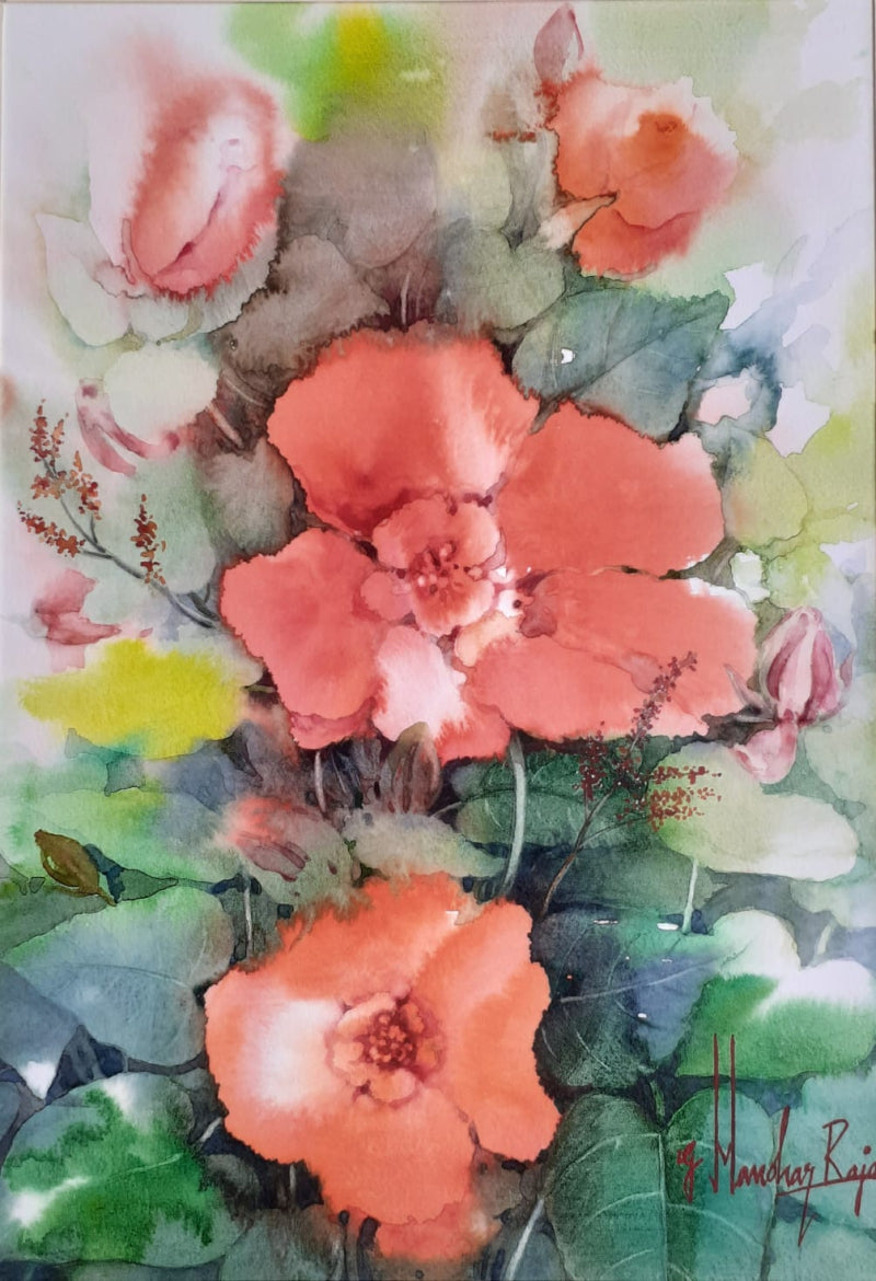 Flower 1' nature watercolor painting by artist Manohar Raja, 17x12 inch, on paper