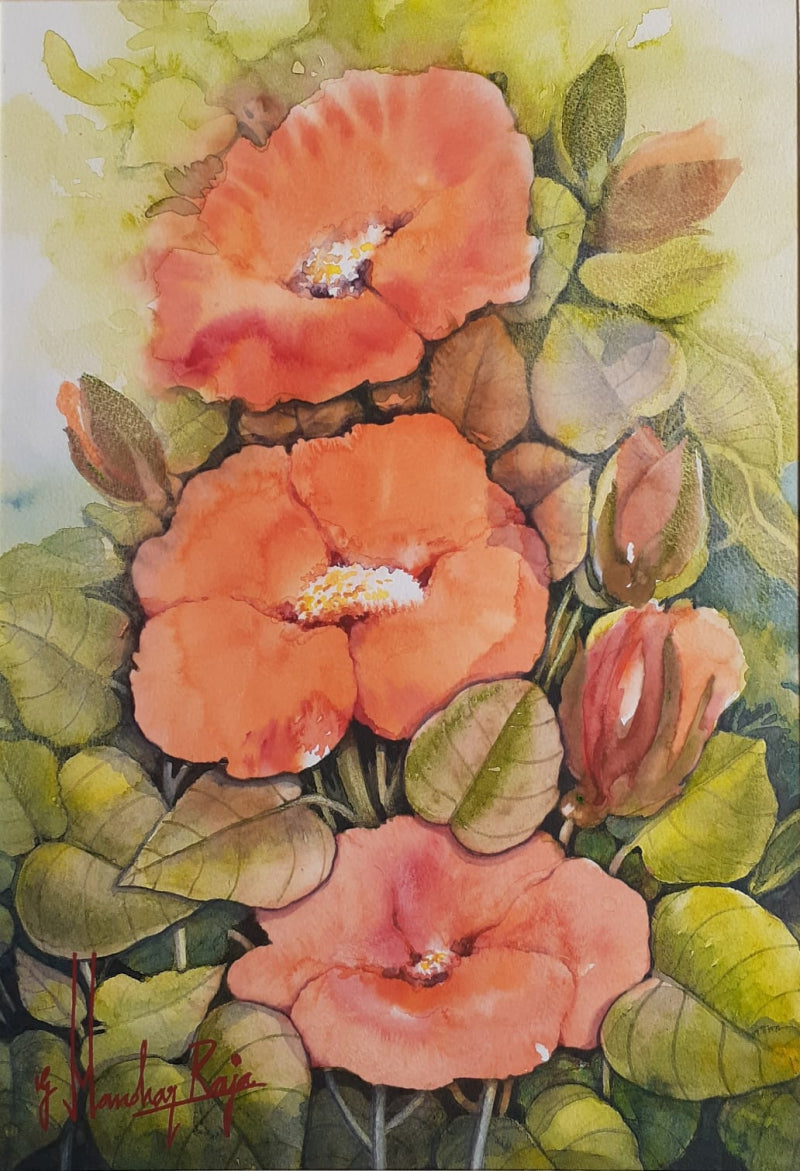 Flower 3' nature watercolor painting by artist Manohar Raja, 17x12 inch, on paper