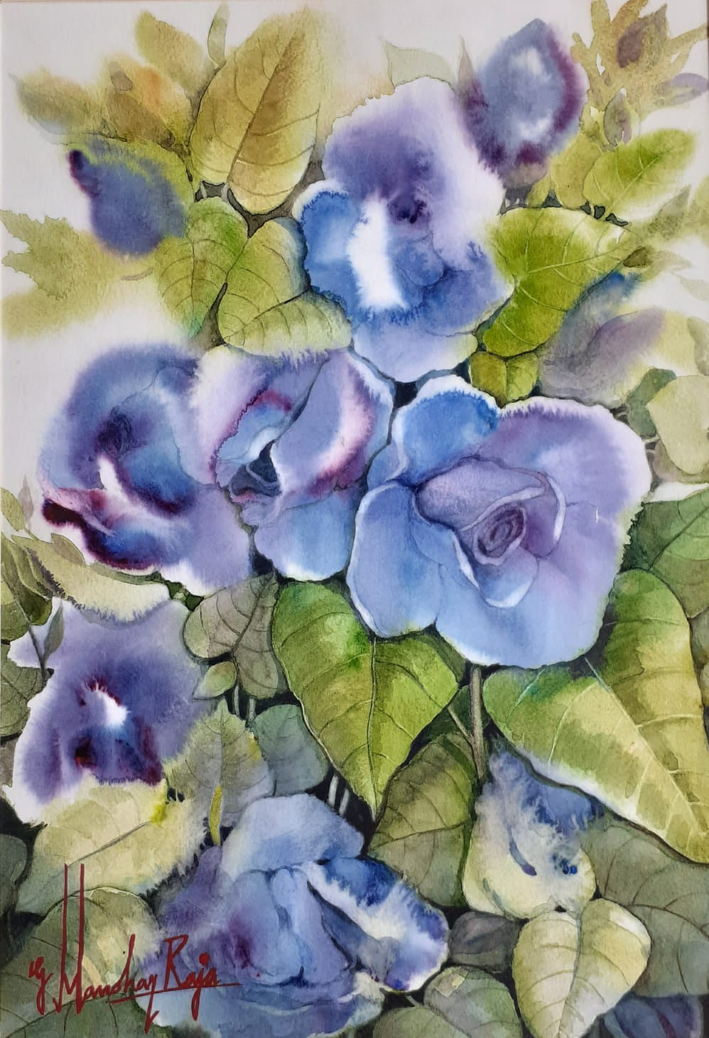Flower 5' nature watercolor painting by artist Manohar Raja, 17x12 inch, on paper