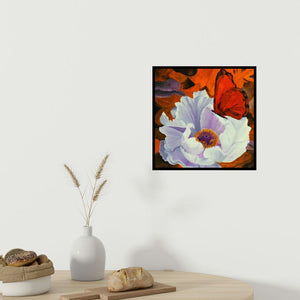 In-situ view of Sulakshana Dharmadhikari's 'Flower With Butterfly 6 (A Moment of Grace)' painting in a room