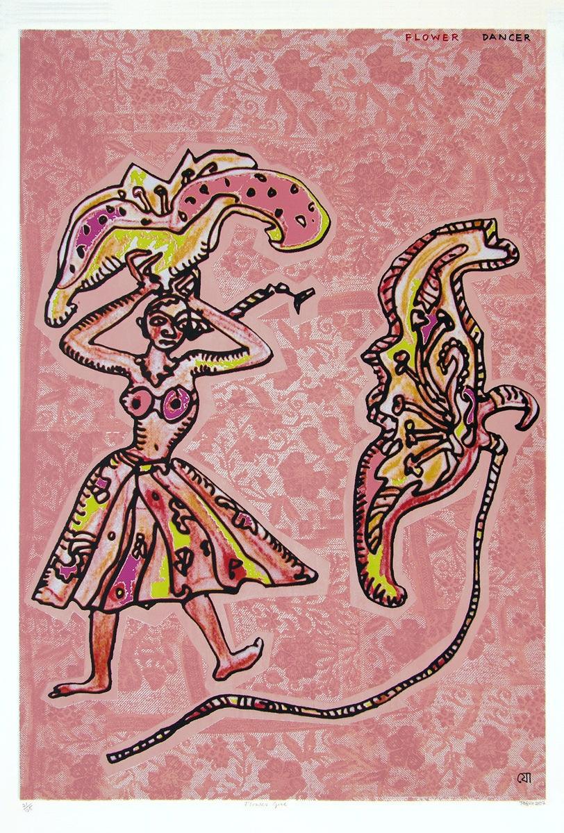 contemporary serigraphs painting titled 'Flower Dancer', 67x45 inches, by artist Jogen Chowdhury on Paper