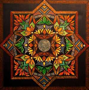 FLOWER GARDEN (Radiant Radiance) by Manju Lamba, Print Acrylic Lifestyle Painting on Canvas, X-Small Square Wall Art