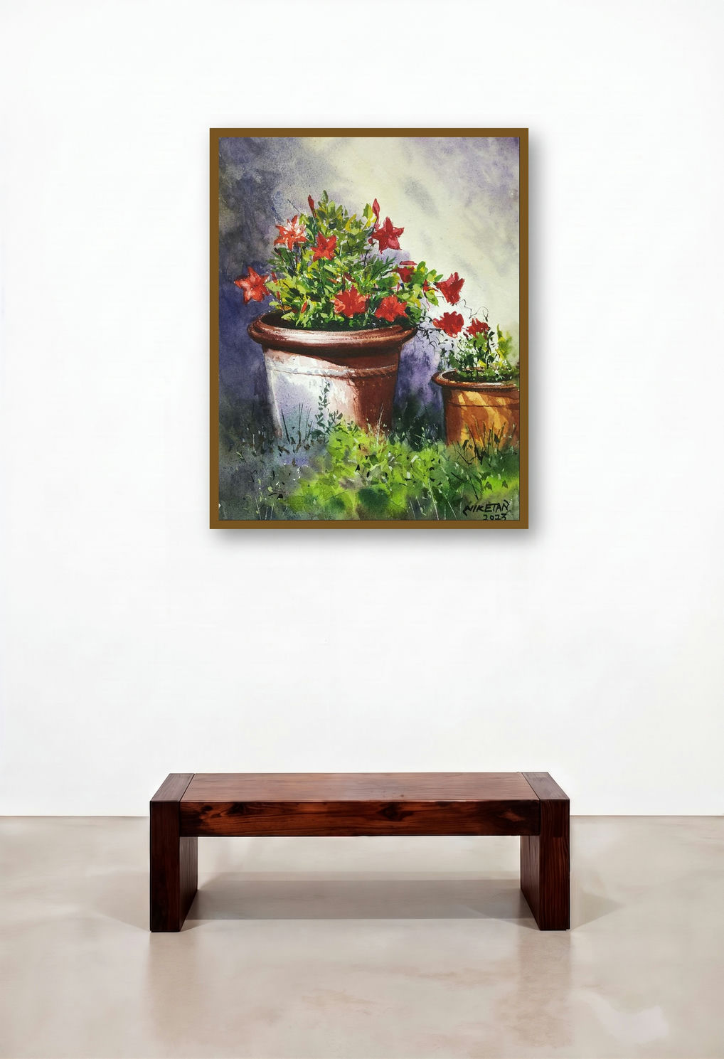 Flower Pots (A Burst of Color) by artist Niketan Bhalerao displayed in a Luxury Study