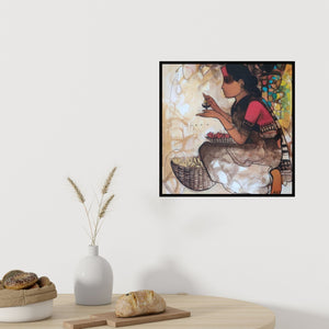 In-situ view of Sachin Sagare's 'Flower Seller 7' painting in a room